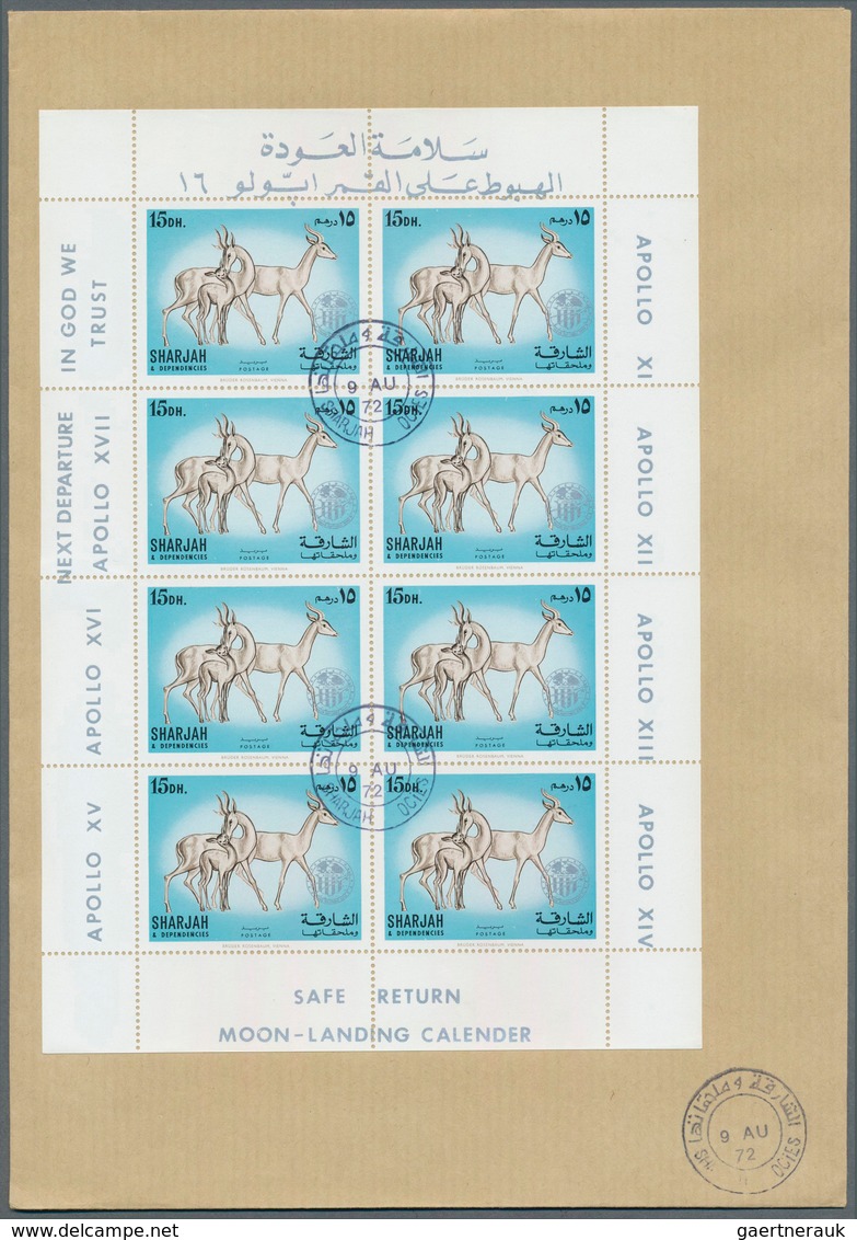 09820 Schardscha / Sharjah: 1972, Domestic Animals 5dh. To 2r., Seven Perf. Values With Silver "APOLLO" Ov - Sharjah