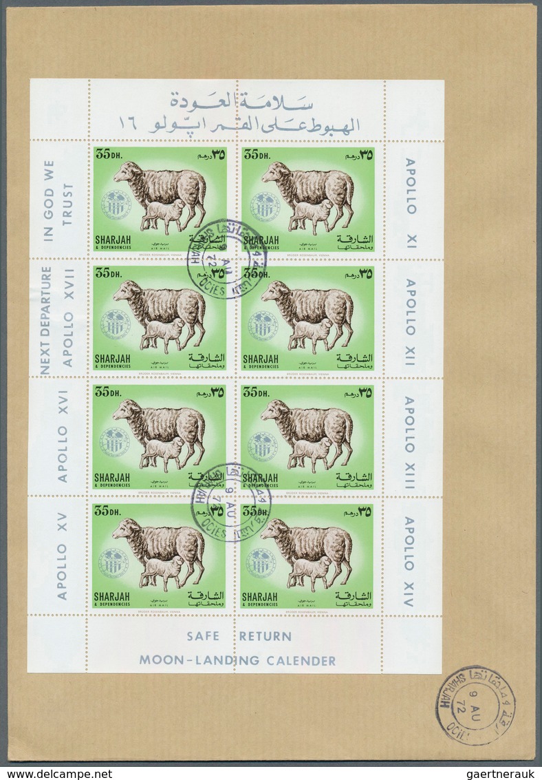 09820 Schardscha / Sharjah: 1972, Domestic Animals 5dh. To 2r., Seven Perf. Values With Silver "APOLLO" Ov - Sharjah