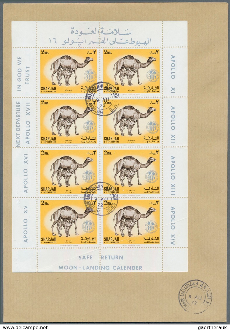 09820 Schardscha / Sharjah: 1972, Domestic Animals 5dh. to 2r., seven perf. values with silver "APOLLO" ov