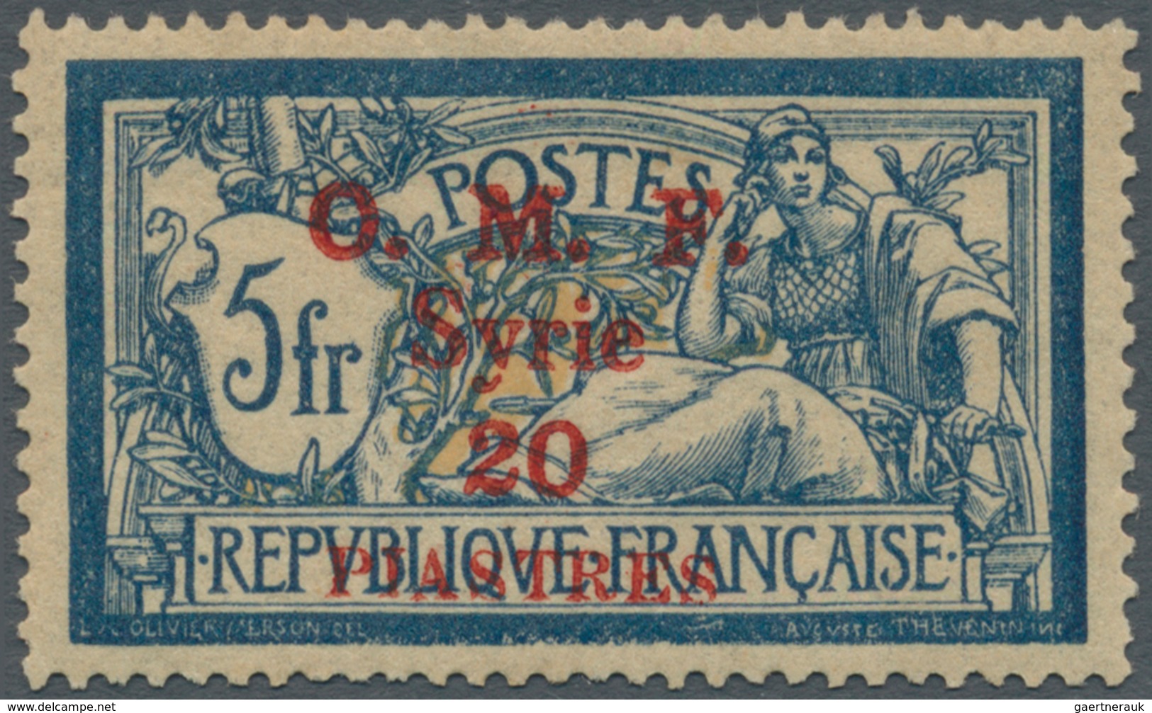 09831 Syrien: 1920, 20pi. On 5fr. With Red Overprint, Mint O.g. Previously Hinged, Signed Stolow Etc. Maur - Syrie