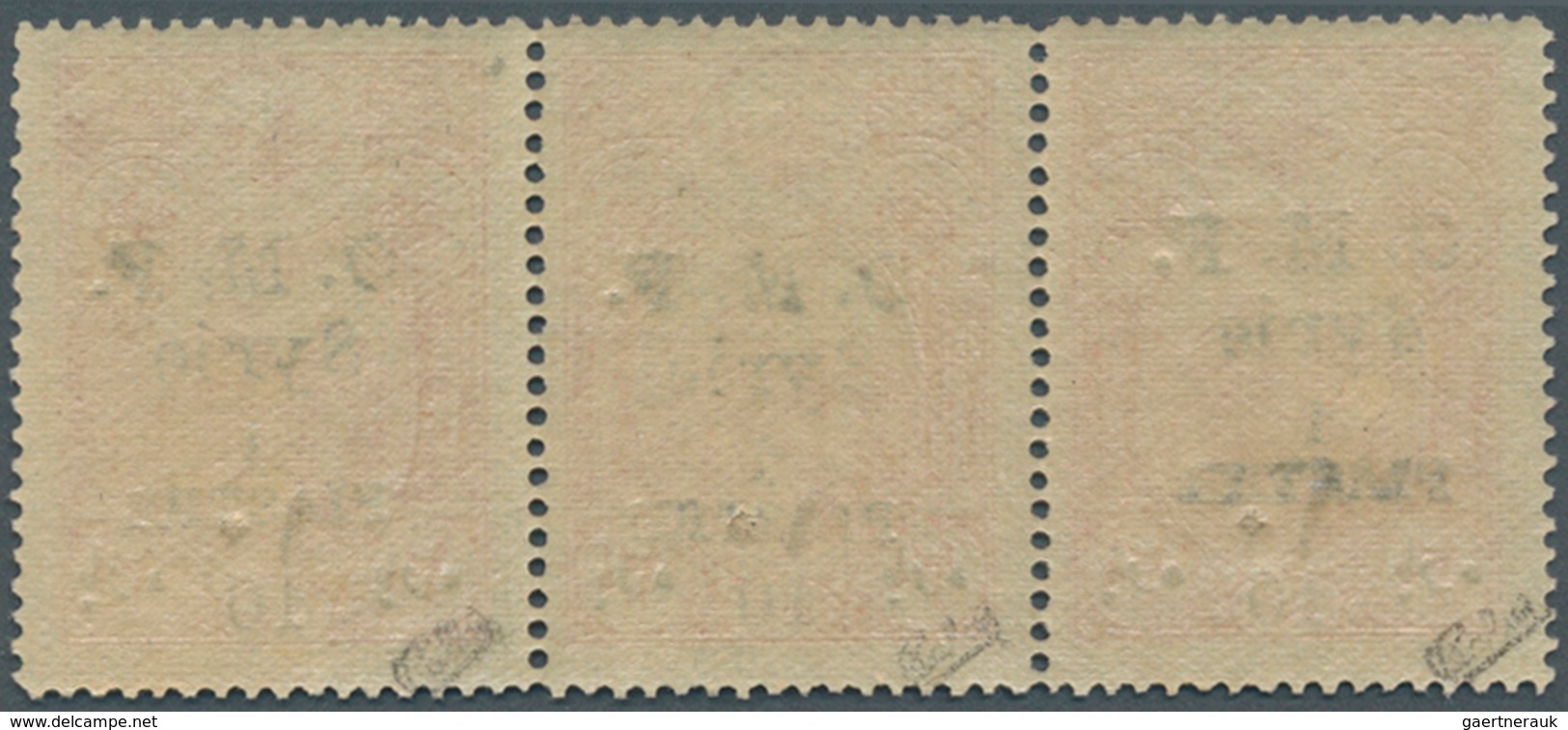 09839 Syrien: 1921, Aïn-Tab Issue, Black Overprint, 1pi. On 10pa. On 20pa. Carmine, Horiz. Strip Of Three - Syrie