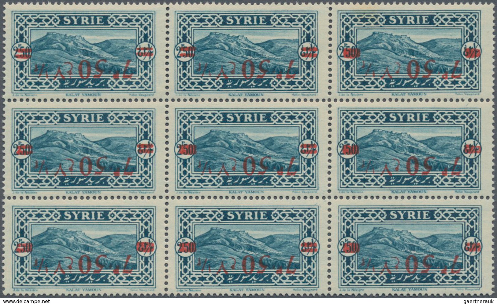 09854 Syrien: 1928, Kalat Yamour 2.50pia. Greenish Blue With INVERTED Opt. Of New Denomination '7.50pia.' - Syrien