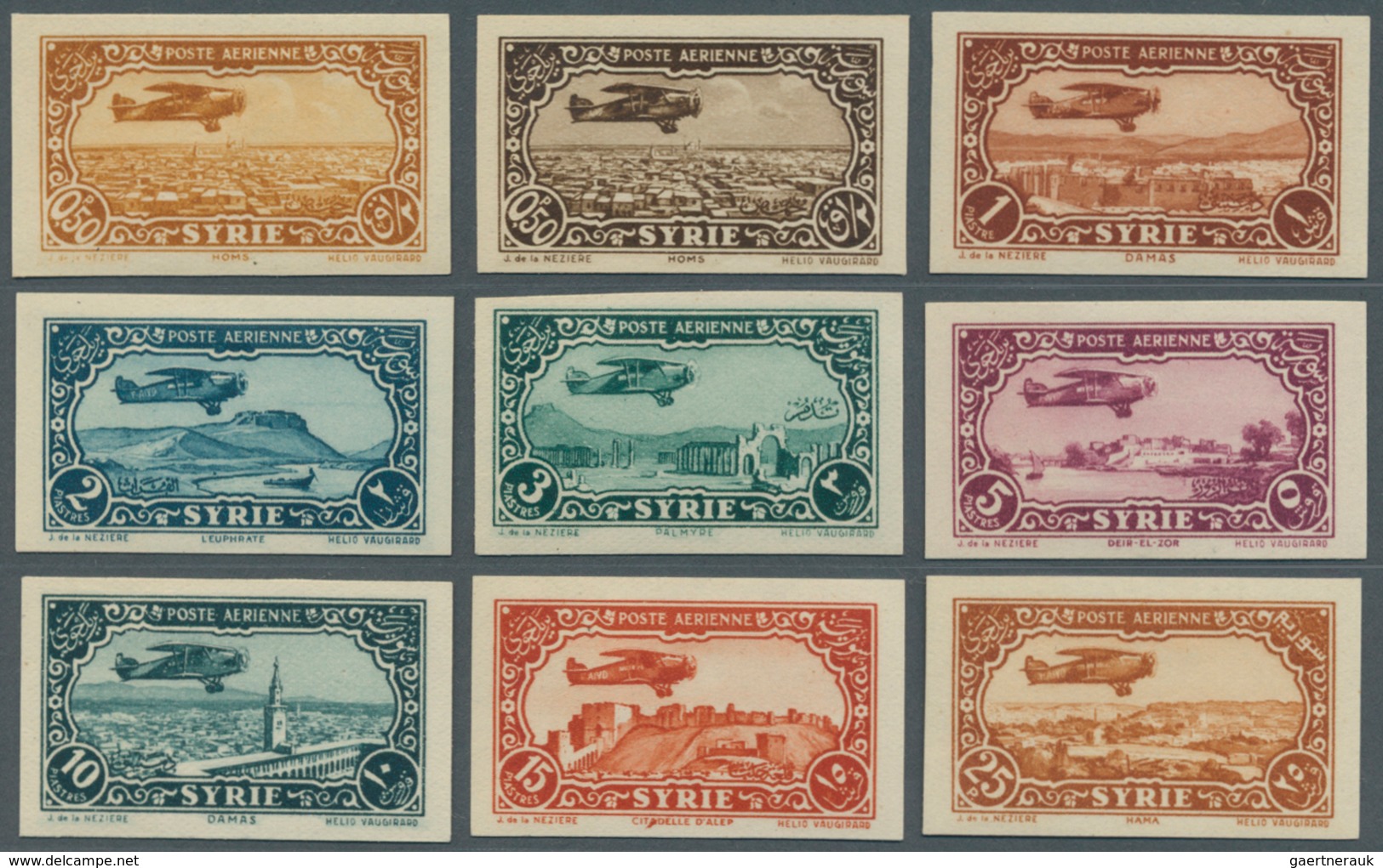 09860 Syrien: 1931/1933, Airmail Issue Complete Set IMPERFORATE, Mint Lightly Hinged. Maury PA50/60nd, 800 - Syrie