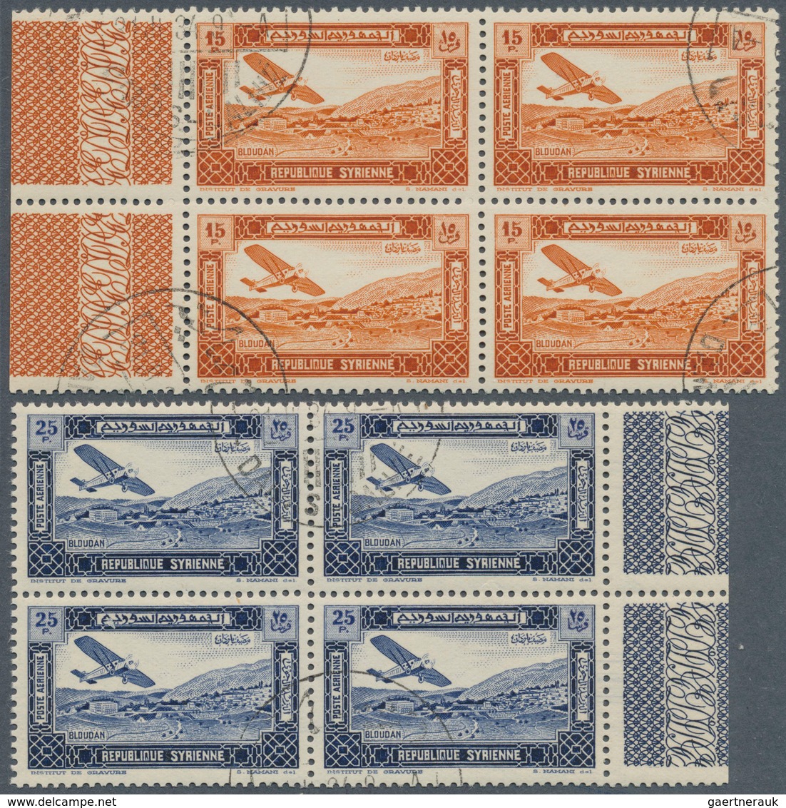 09863 Syrien: 1934. Complete Airmail Set (10 Values) In Stamped Margin Blocks Of 4. Rare Offer In This Way - Syrien