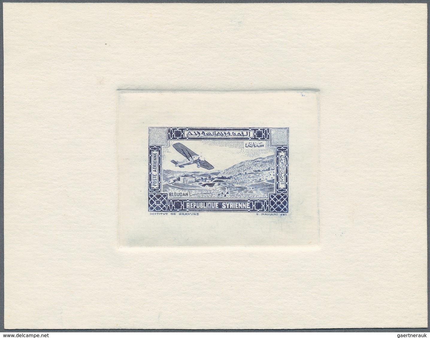 09876 Syrien: 1934, 10 Years Republic Air Mail Issue Three Sunk Die Proofs Without Value On Thick Paper, C - Syrie