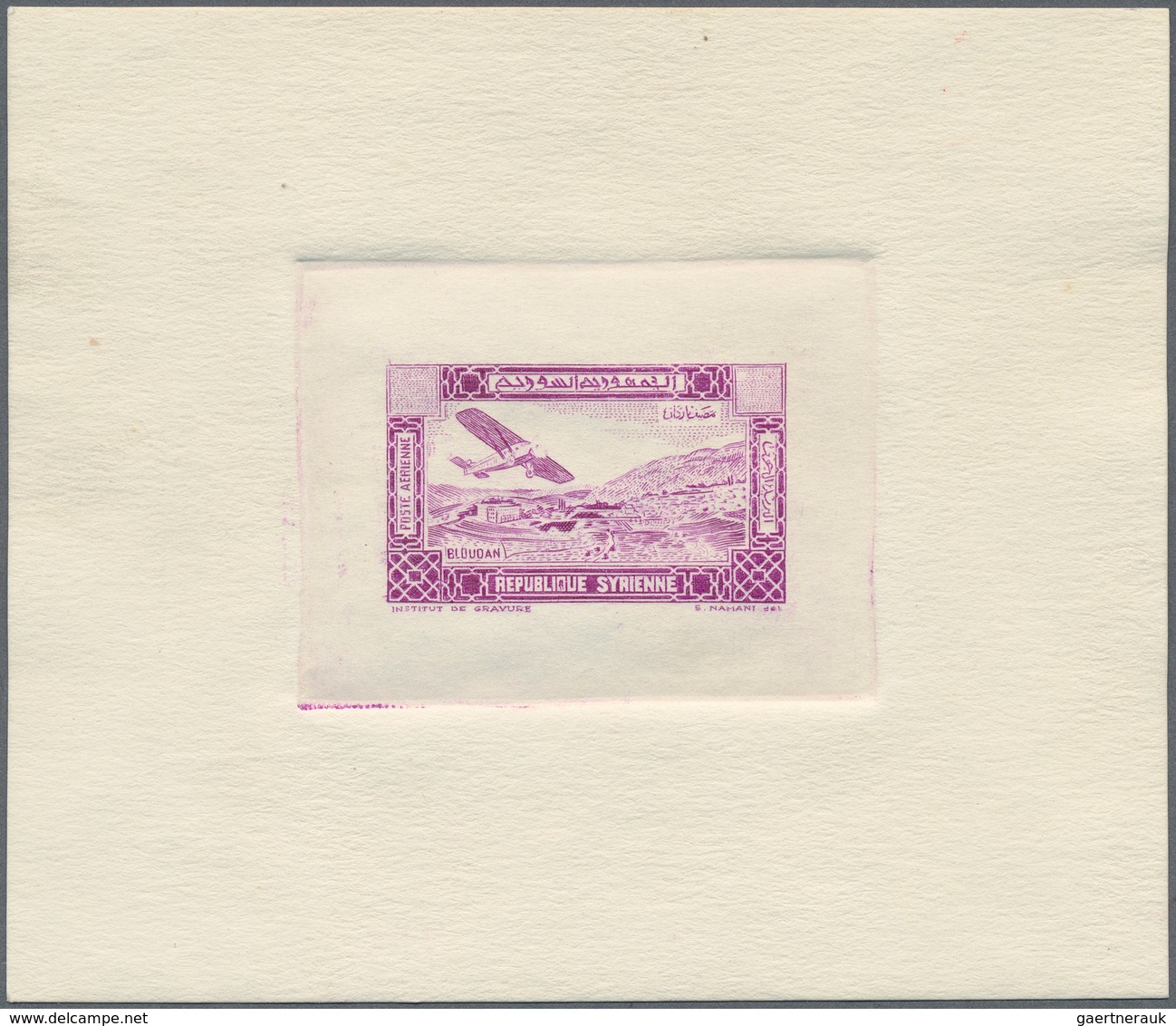 09876 Syrien: 1934, 10 Years Republic Air Mail Issue Three Sunk Die Proofs Without Value On Thick Paper, C - Syrie