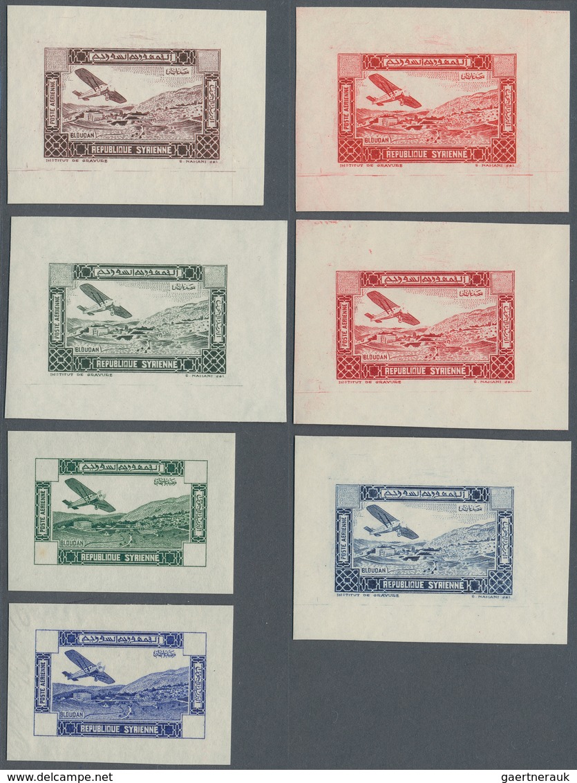 09877 Syrien: 1934, 10 Years Republic Air Mail Issue Seven Die Proofs Without Value On Thin Paper In Diffe - Syrien