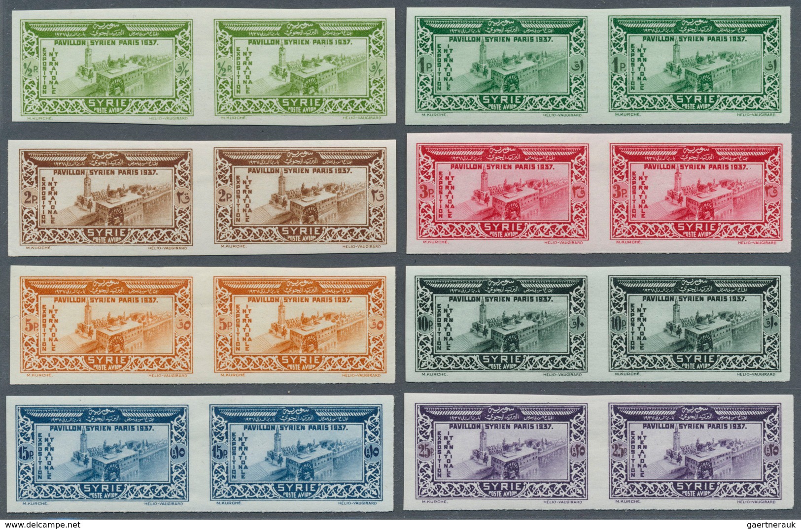 09883 Syrien: 1937, World Exhibition Paris, IMPERFORATE Horiz. Pairs, Complete Set Of Eight Values, Mint O - Syrie