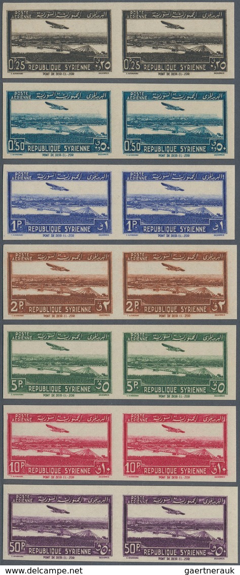 09887 Syrien: 1940, Airmails, 0.25pi. To 50pi., Complete Set Of Seven Values IMPERFORATE In Pairs, Mint O. - Syrie