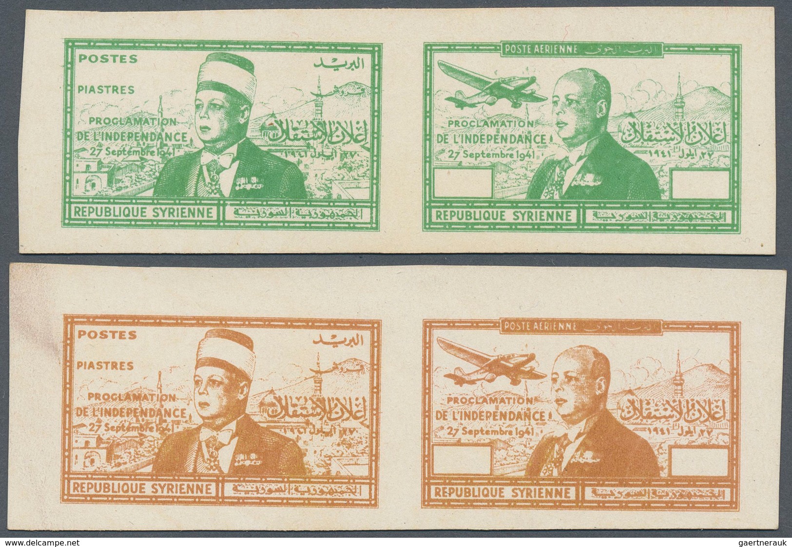 09890 Syrien: 1942, Independence President El-Husni Two Proof Pairs On Card In Different Colors Without Va - Syrien