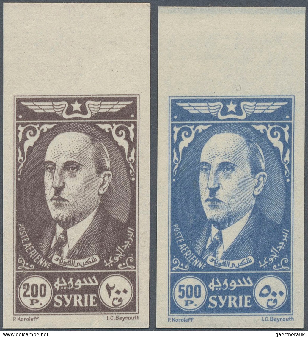 09893 Syrien: 1944, President Schukri El-Kuwatli 200p. Brown And 500p. Blue Imperforate PROOF On Part Gumm - Syrie