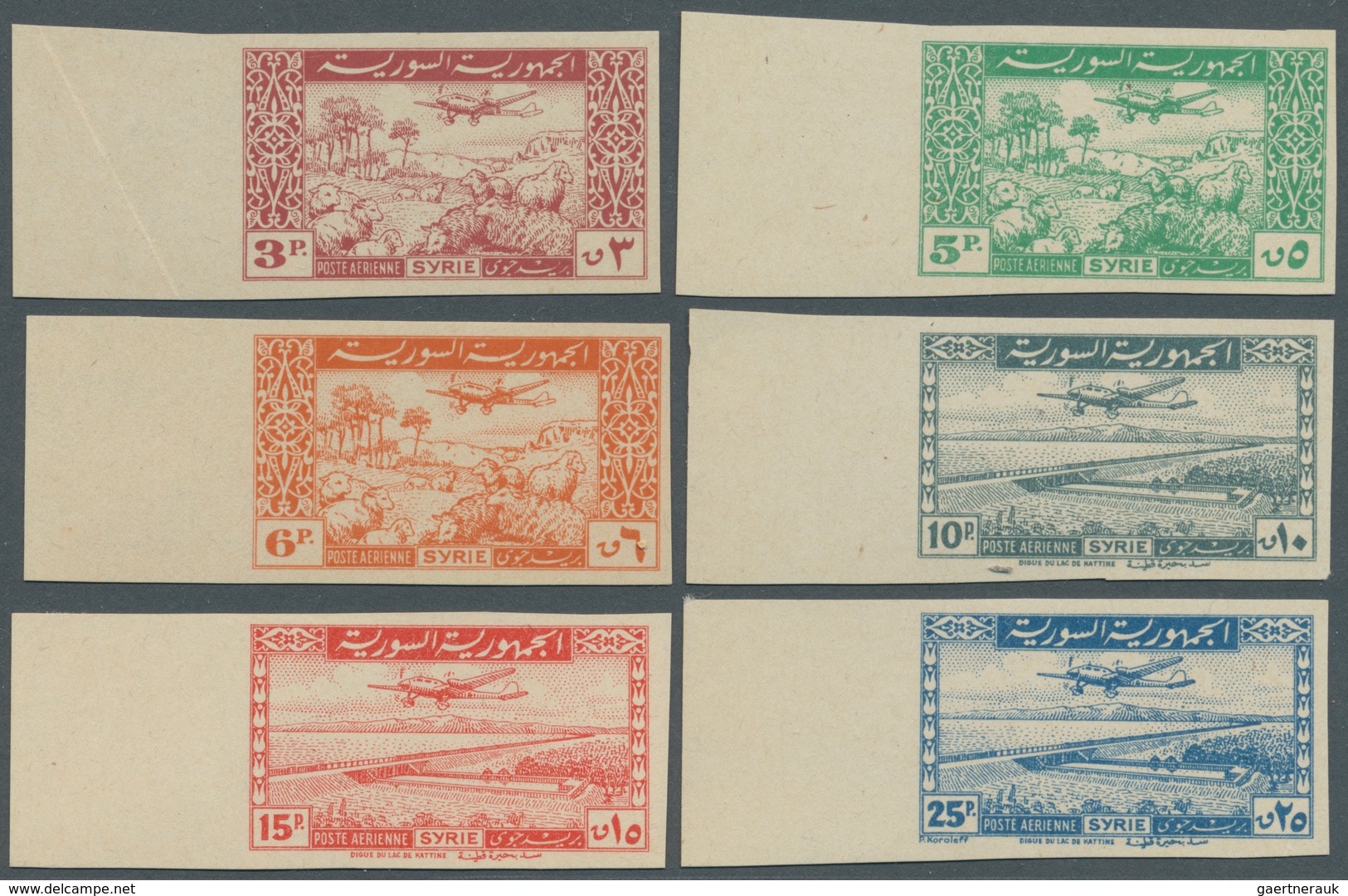 09906 Syrien: 1946/1947, Airmails 'airplane Over Landscapes' Complete Set IMPERFORATE From Left Or Right M - Syrien