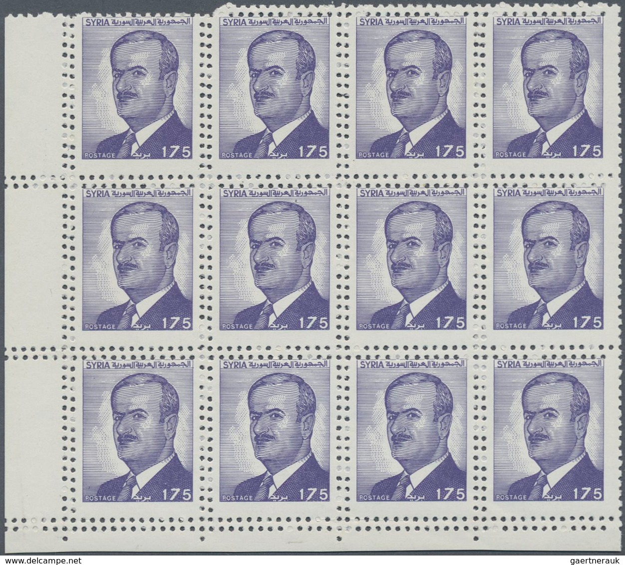 09922 Syrien: 1988, President Assad 175pia. Blue-violet Block Of Twelve From Lower Left Corner With Vertic - Syrie