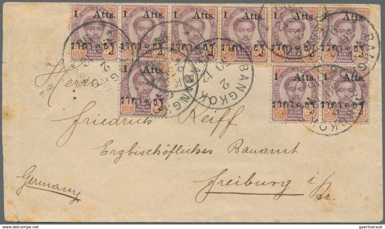 09937A Thailand: 1894, 1 Atts./64 A., Large Lettering, Nine Copies Tied "BANGKOK2 30 12 93" On Cover (back - Thailand