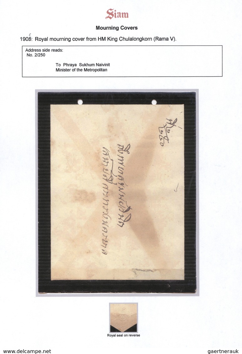 09942 Thailand: 1908 Royal Mourning Cover + Letter From H.M. King Chulalongkorn (Rama V) Addressed To Phra - Thaïlande