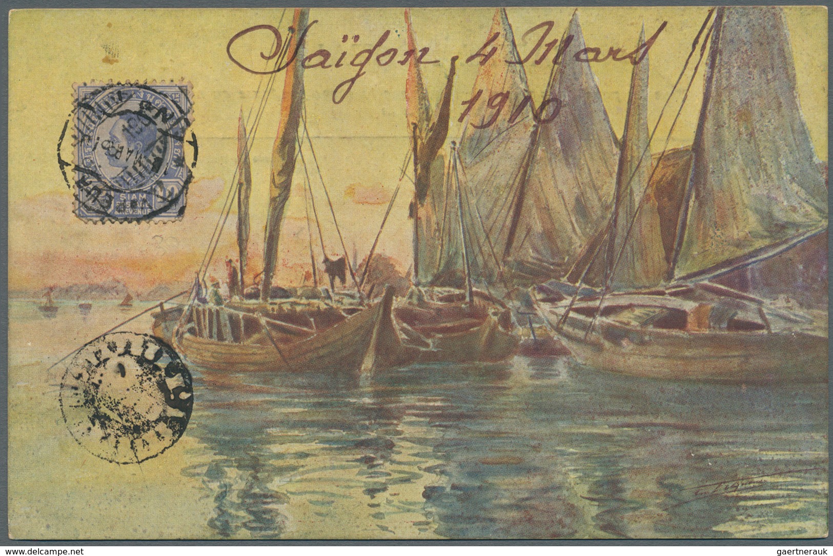 09945 Thailand: 1910. Picture Post Card Of 'Annamites Sail Boats On The Mekong' Written From Saigon Dated - Thailand