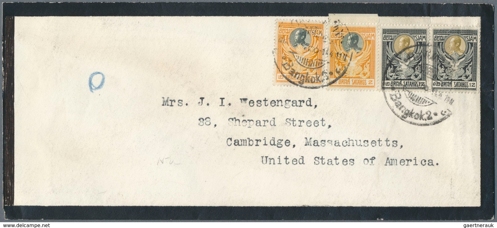 09946 Thailand: 1911 Mourning Cover From Bangkok To Cambridge, Mass., USA Franked By Two Singles Of Both 1 - Thailand