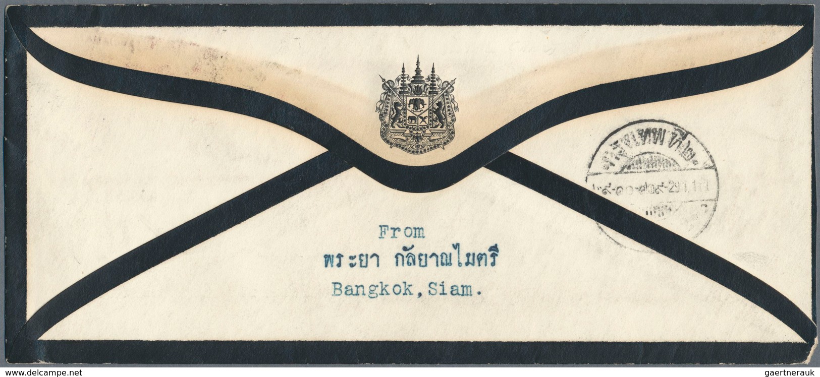09947 Thailand: 1911 Mourning Cover From Bangkok To Cambridge, Mass., USA Franked By Two 1910 24s. Tied By - Thailand