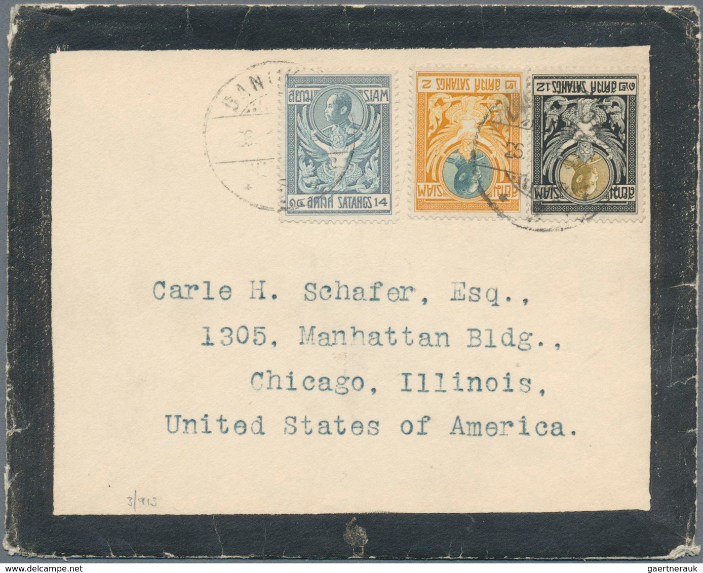 09950 Thailand: 1912 Double-weight Mourning Cover From Bangkok (26.1.12) To Chicago, Ill., USA, Franked 19 - Thailand