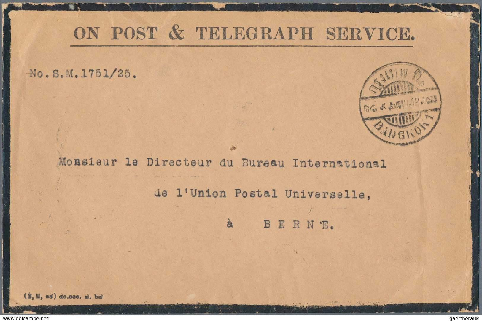 09956 Thailand: 1925-27 Two 'On Post & Telegraph Service' Official Mourning Envelopes From Bangkok To Bern - Thailand