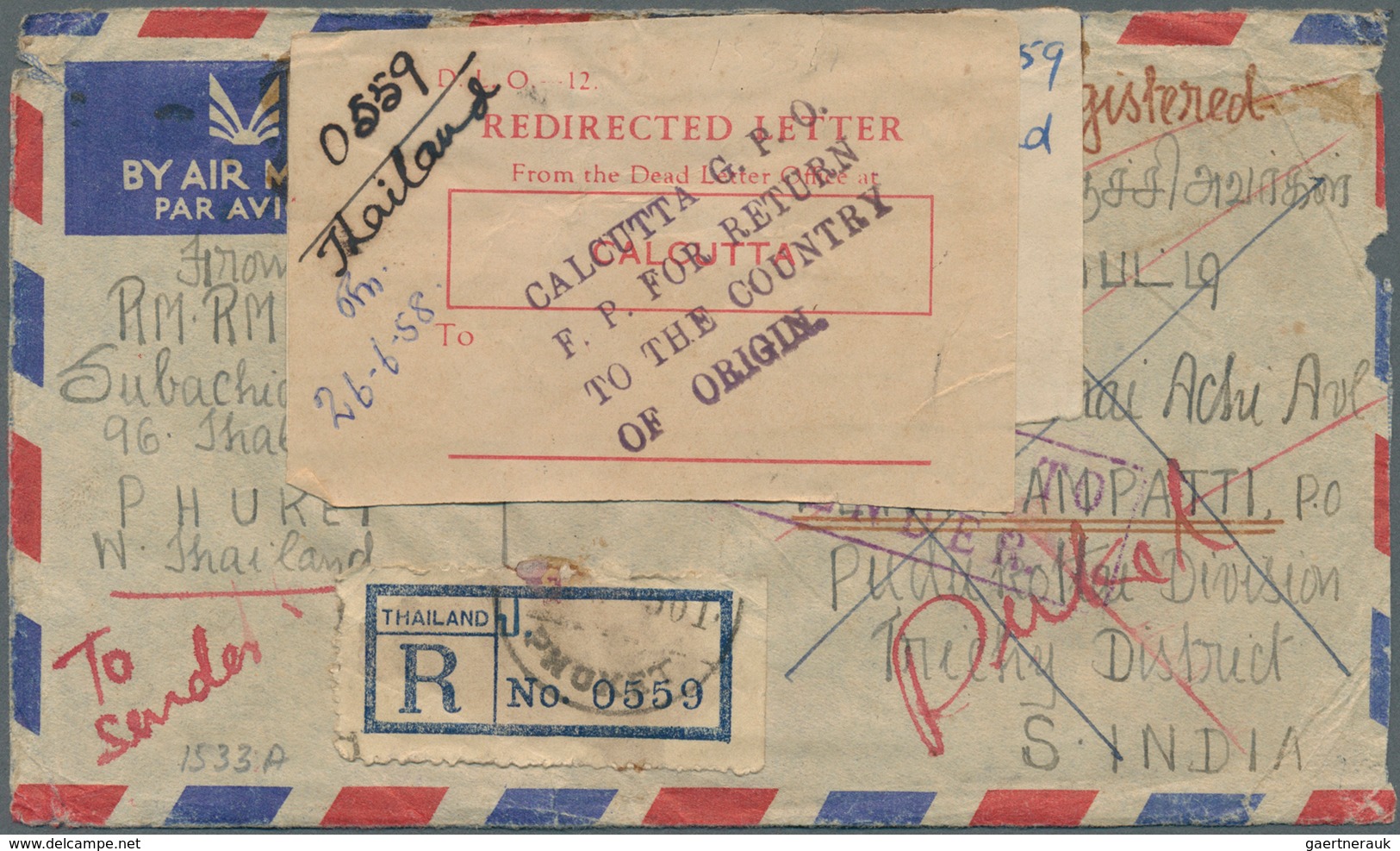 09957 Thailand: 1925/1958 MISSENT And REDIRECTED MAIL: Three Uncommon And Curious Covers From And To Siam, - Thailand