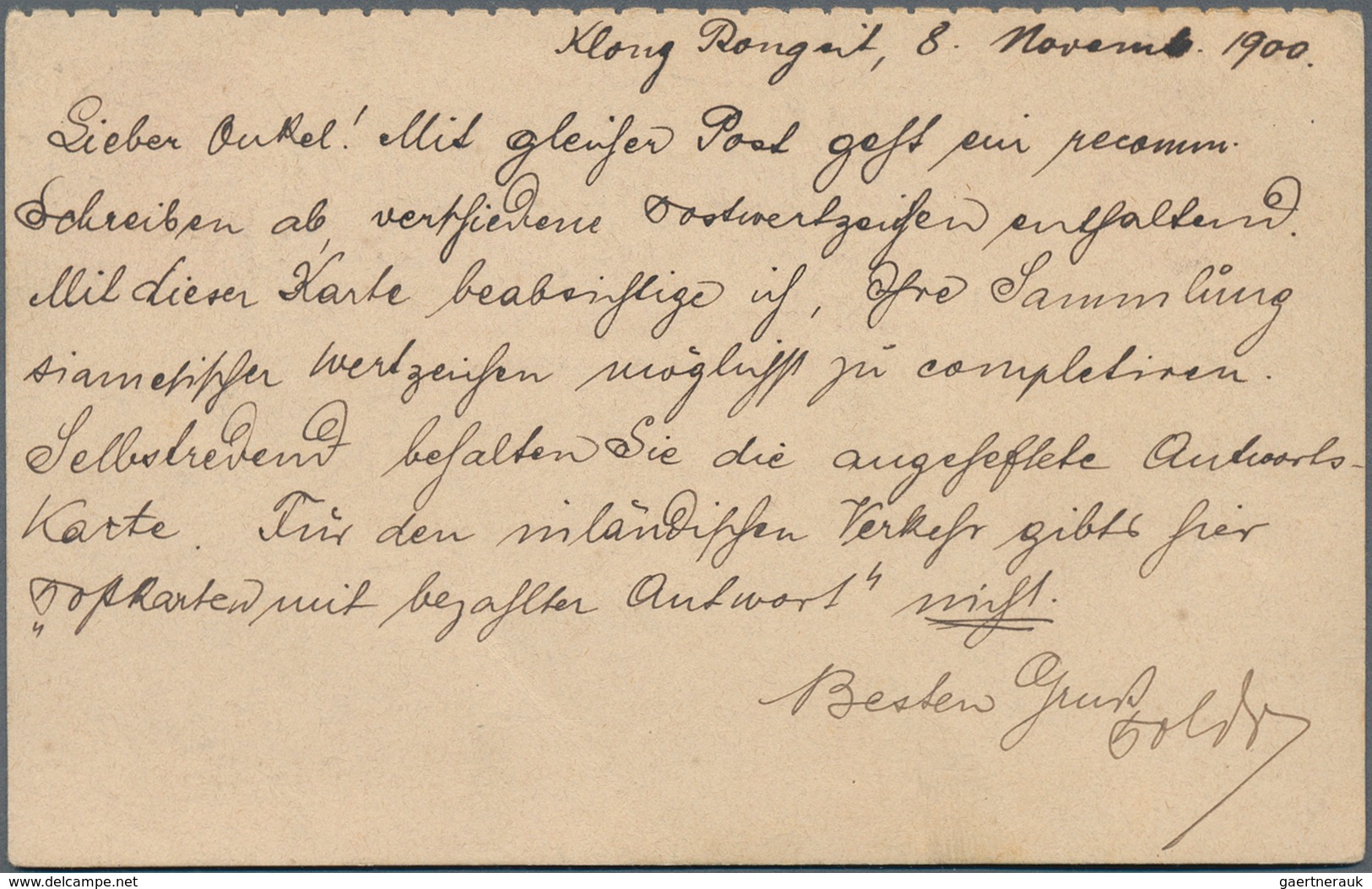 09973 Thailand - Ganzsachen: 1900, UPU Reply Card Questian Part Tied All-thai Dater To Muzla/Bohemia, Aust - Thaïlande