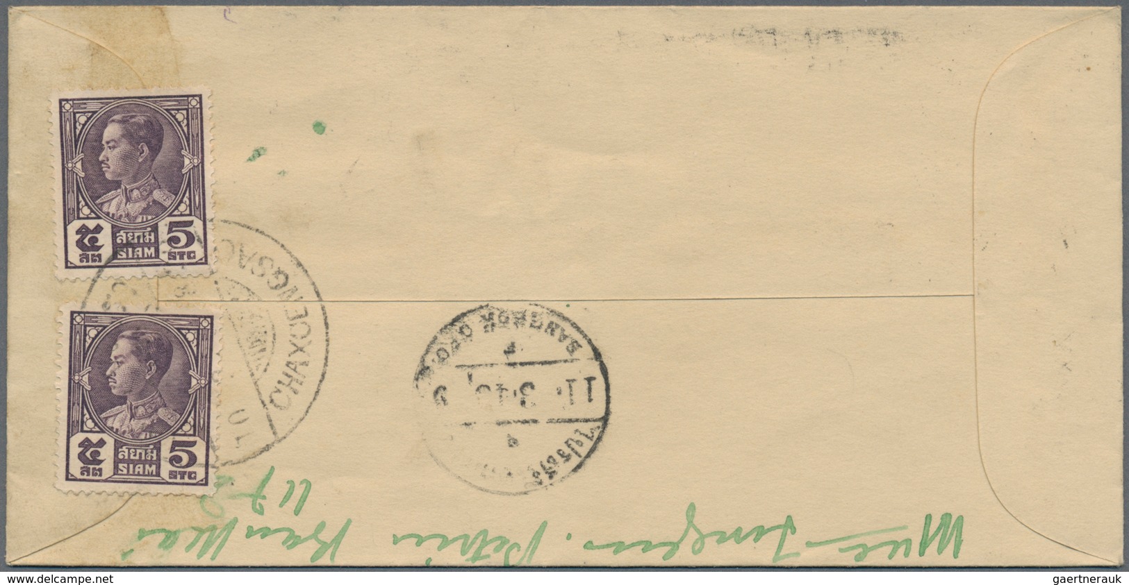 09984 Thailand - Ganzsachen: 1928 Postal Stationery Envelope 15s. Blue, Used Registered From Chaxoengsao T - Thaïlande