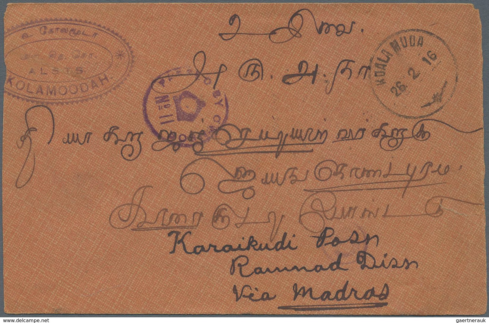 09998 Thailand - Stempel: 1916, KUALA MUDA, 26.2.16, Single Circle Dater On Cover Franked With Kedah 1 C B - Thailand