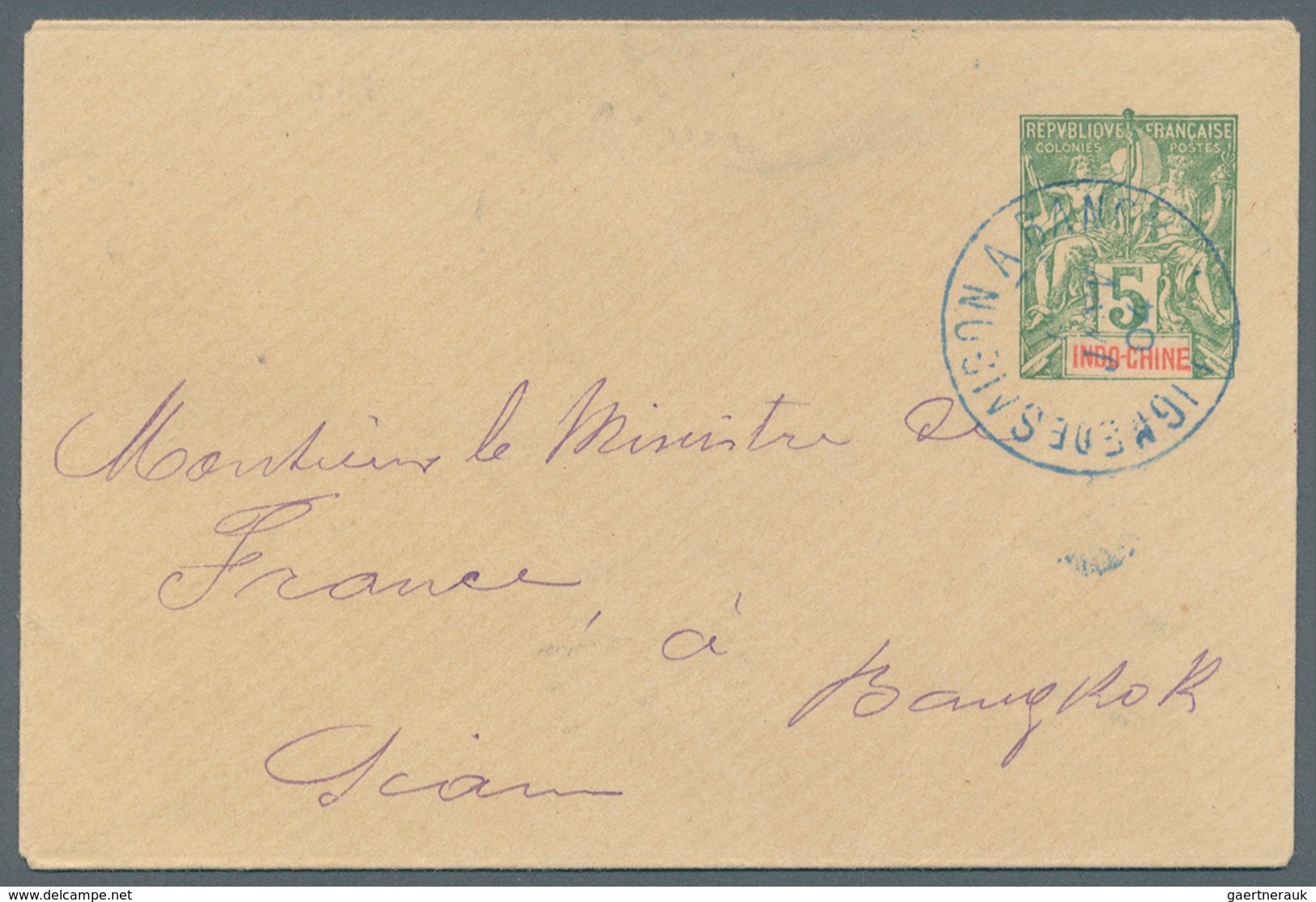 10012 Thailand - Besonderheiten: 1904. Indo-China Postal Stationery Envelope 5c Green Cancelled By Ligue D - Thaïlande