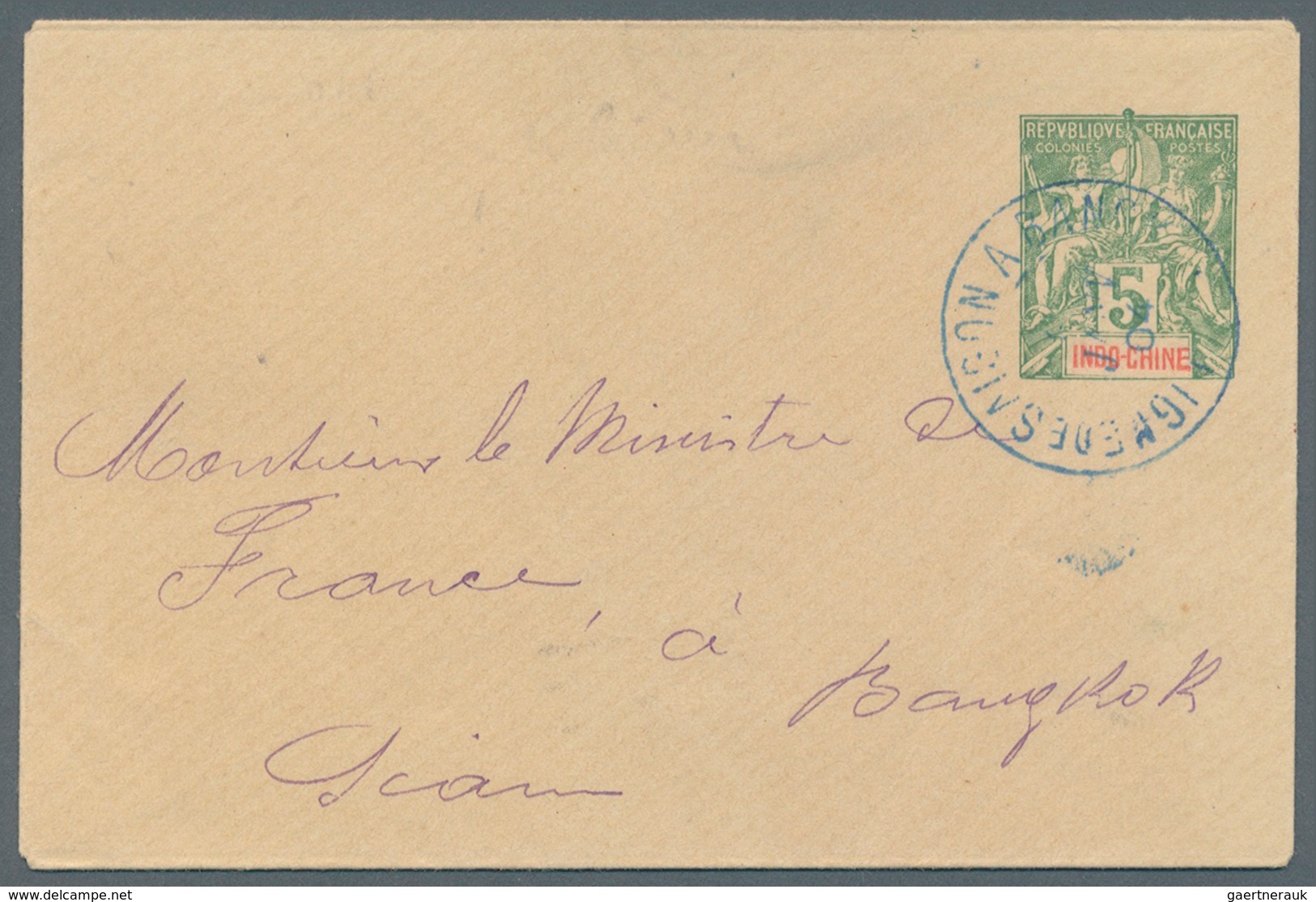 10012 Thailand - Besonderheiten: 1904. Indo-China Postal Stationery Envelope 5c Green Cancelled By Ligue D - Thailand