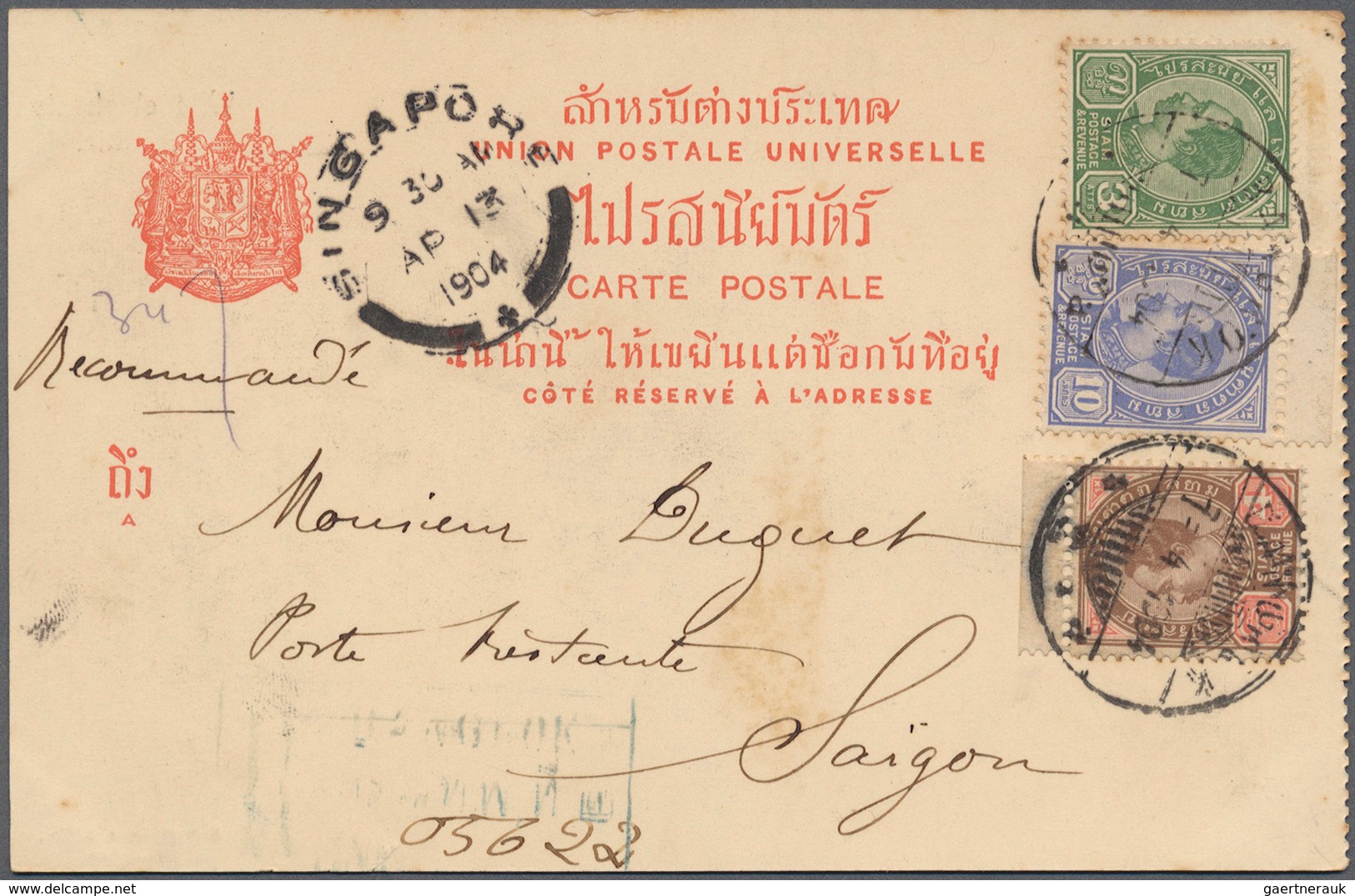 10013 Thailand - Besonderheiten: 1904. Registered Picture Post Card Of Ajuthia Addressed To French Indo Ch - Tailandia