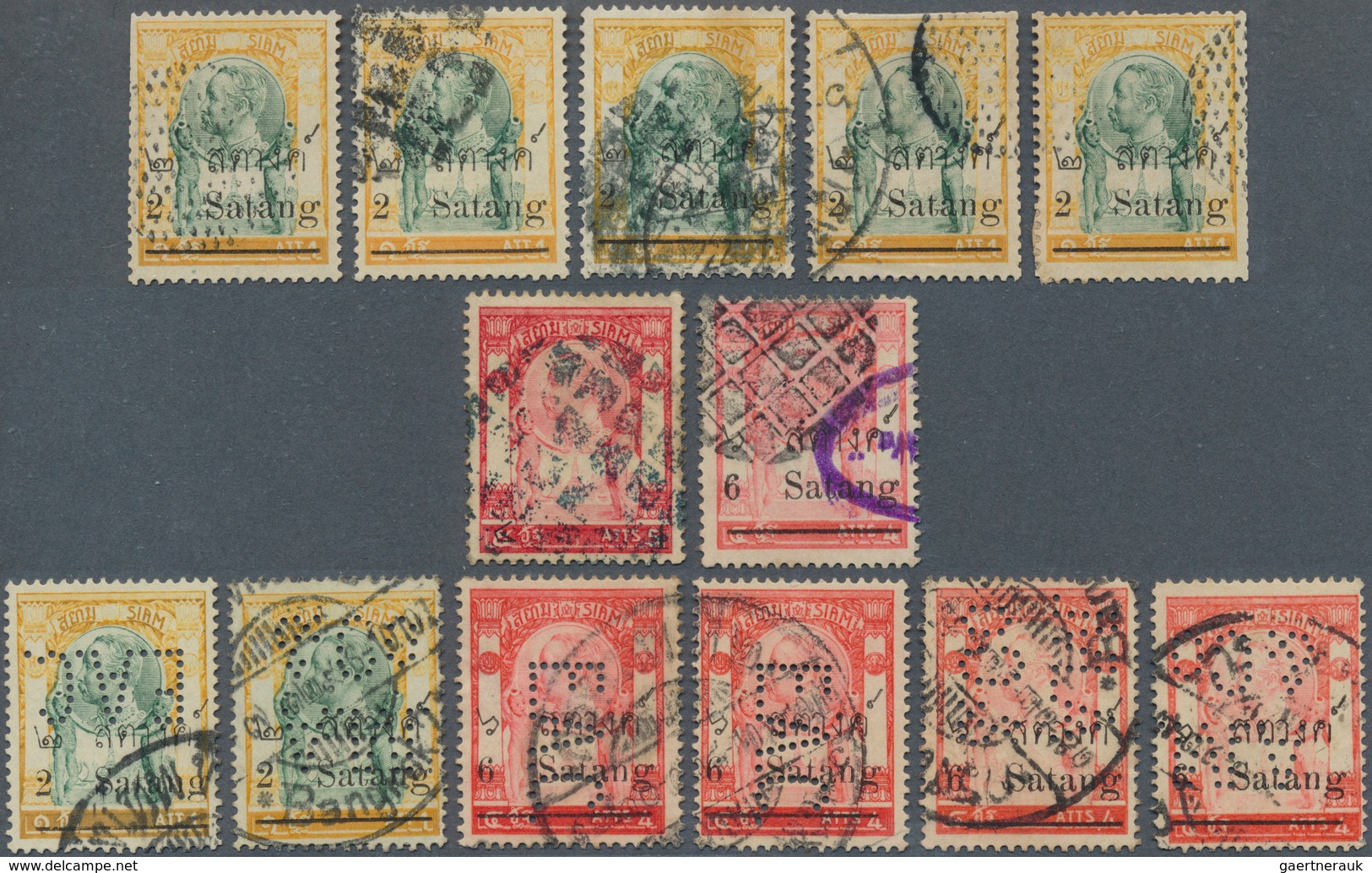 10017 Thailand - Besonderheiten: 1909, King Chulalongkorn Provisional Issue Small Group Incl. 7 Stamps Wit - Thaïlande