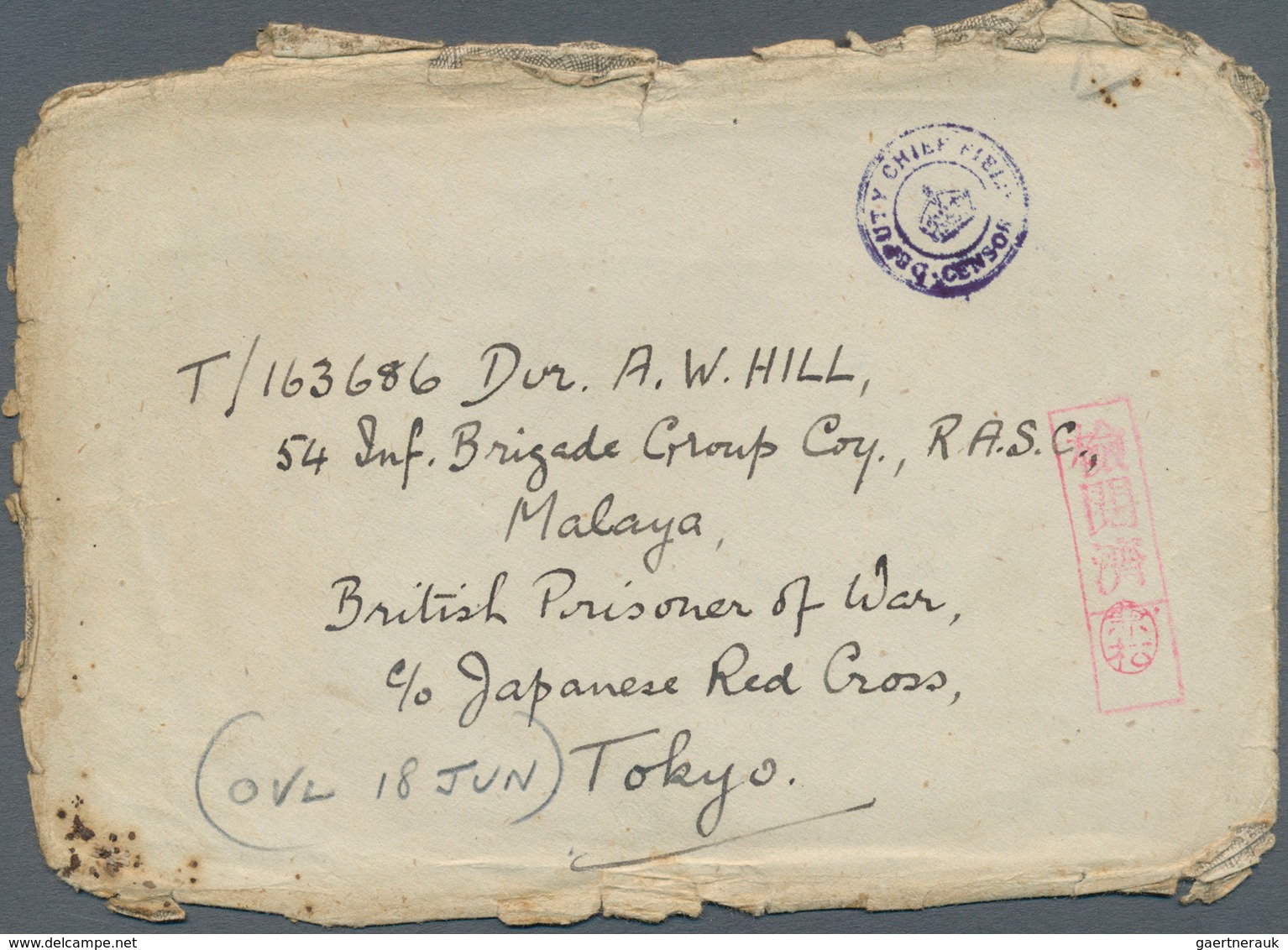 10022 Thailand - Besonderheiten: 1942, PRISONER OF WAR MAIL BURMA THAI RAILWAY, Stampless Envelope (heavy - Thaïlande
