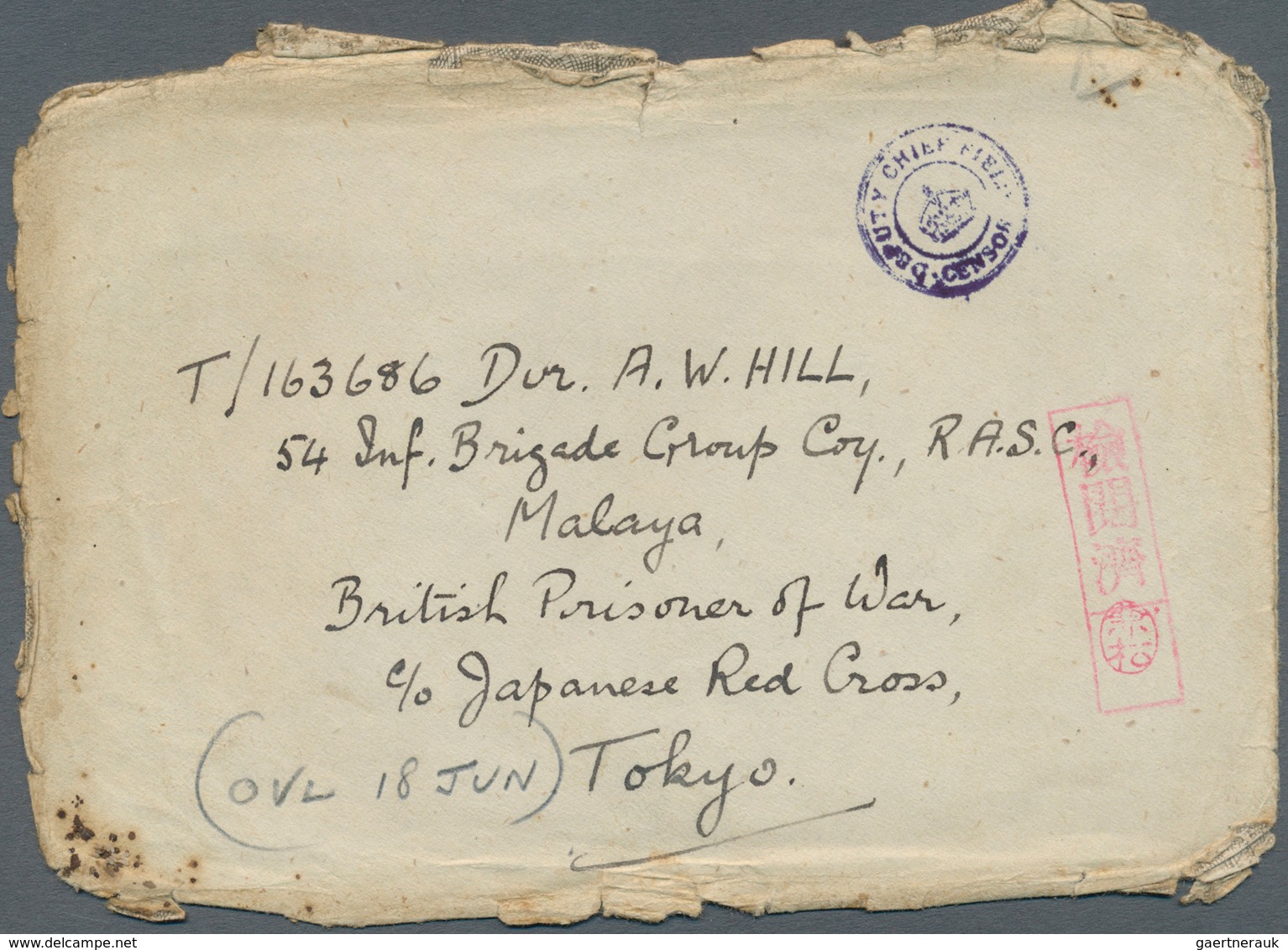 10022 Thailand - Besonderheiten: 1942, PRISONER OF WAR MAIL BURMA THAI RAILWAY, Stampless Envelope (heavy - Thailand