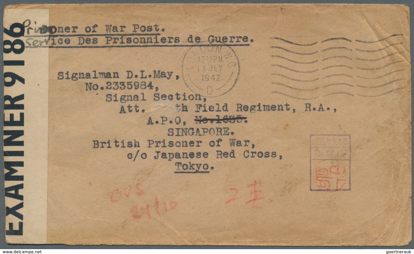 10024 Thailand - Besonderheiten: 1942. Prisoner Of War Envelope Written From London With Censor Label Addr - Thaïlande