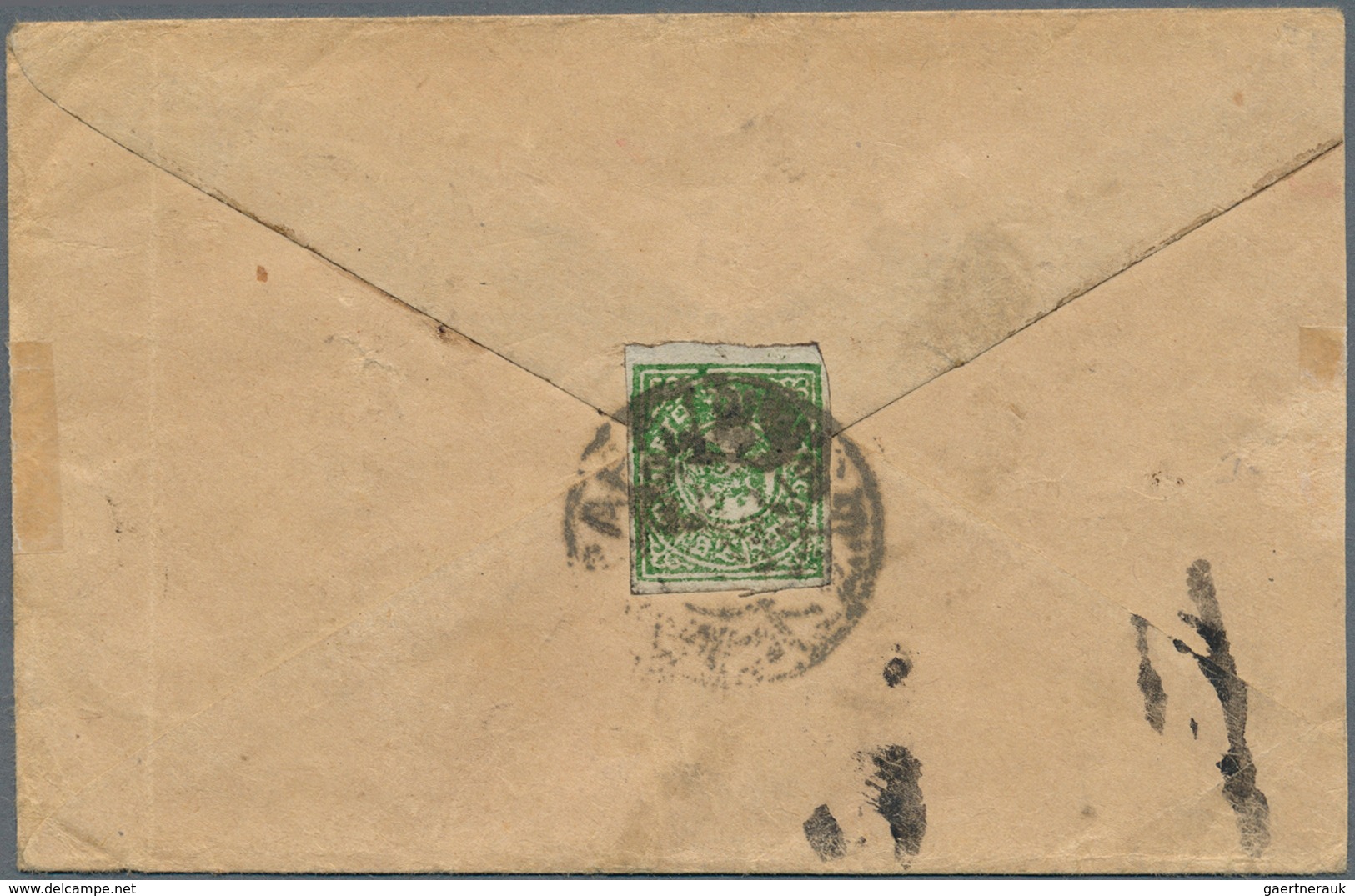 10026 Tibet: 1912, 1/6 T. Dull Emerald Tied "LHASSA P.O." (32 Mm, Wang Type V) To Reverse Of Inland Cover. - Autres - Asie
