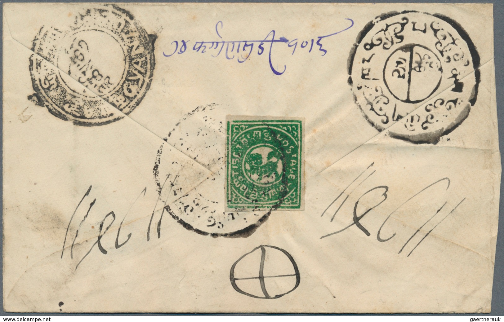 10030 Tibet: 1912, 1/6 T. Deep Bluish Green Tied All Native Dater (probably Phari) To Reverse Of Small Cov - Autres - Asie