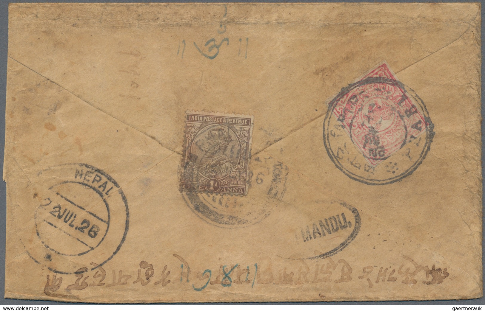 10031 Tibet: 1926 Registered Cover From Phari To Kathmandu, Nepal, Franked On The Back By Tibet 2/3t. Carm - Autres - Asie