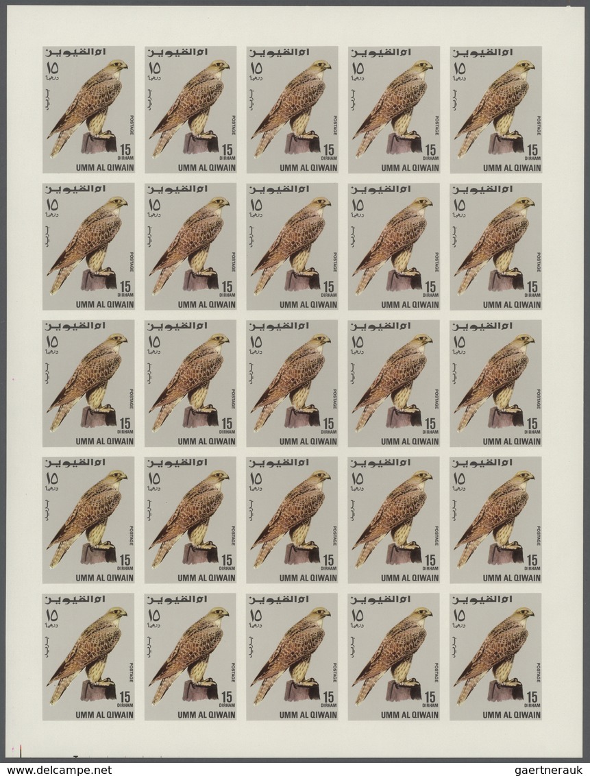 10041 Umm Al Qaiwain: 1968, Birds Of Prey, 15dh. To 5r., Complete Set Of Eight Values IMPERFORATE, Sheets - Umm Al-Qiwain