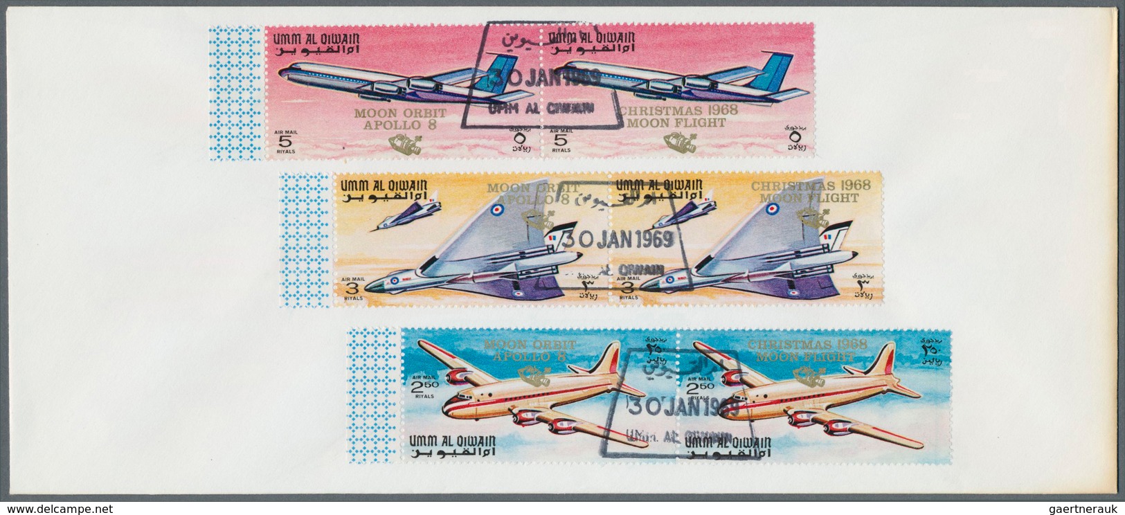 10044 Umm Al Qaiwain: 1969, "MOON ORBIT/APOLLO 8" - "CHRISTMAS 1968/MOON FLIGHT" Overprints On 1968 "Histo - Umm Al-Qaiwain