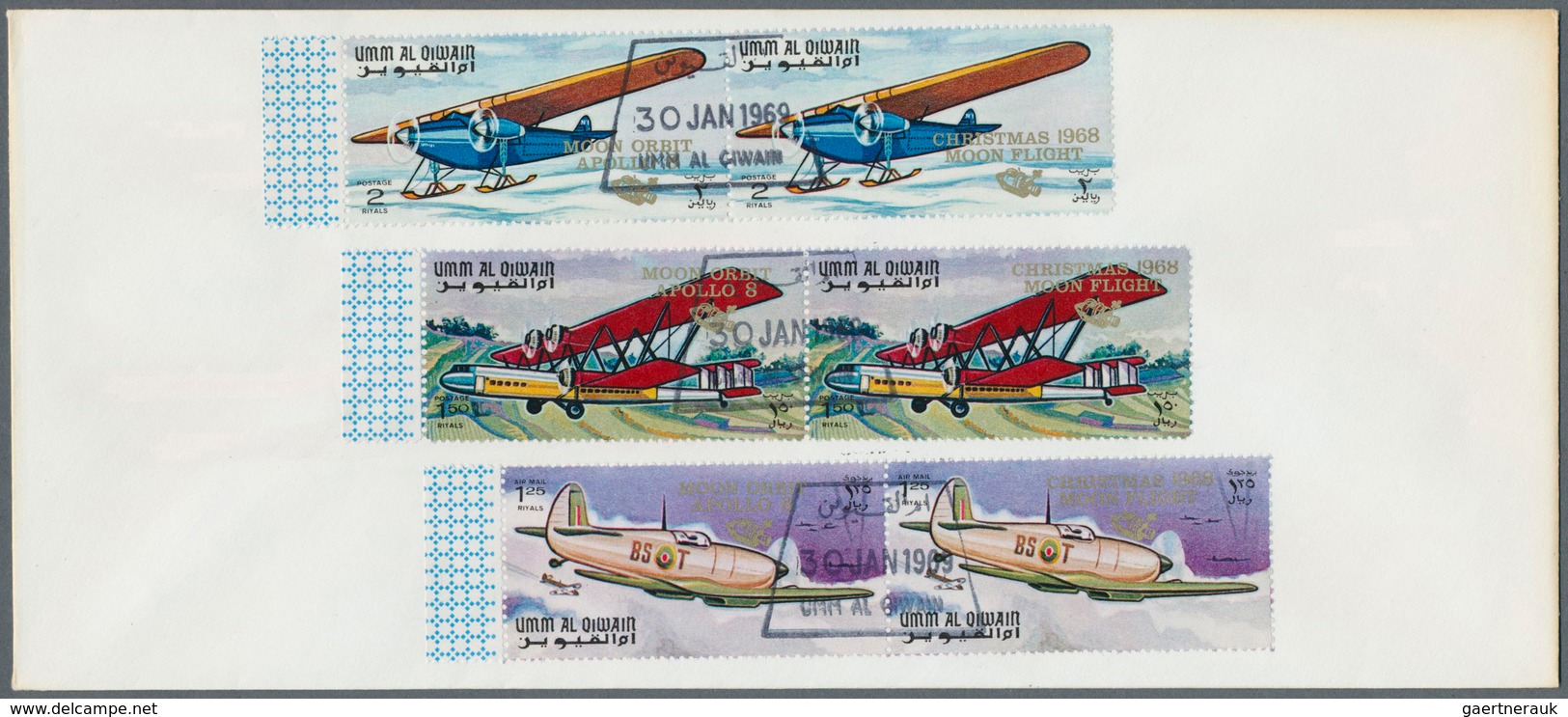 10044 Umm Al Qaiwain: 1969, "MOON ORBIT/APOLLO 8" - "CHRISTMAS 1968/MOON FLIGHT" Overprints On 1968 "Histo - Umm Al-Qiwain