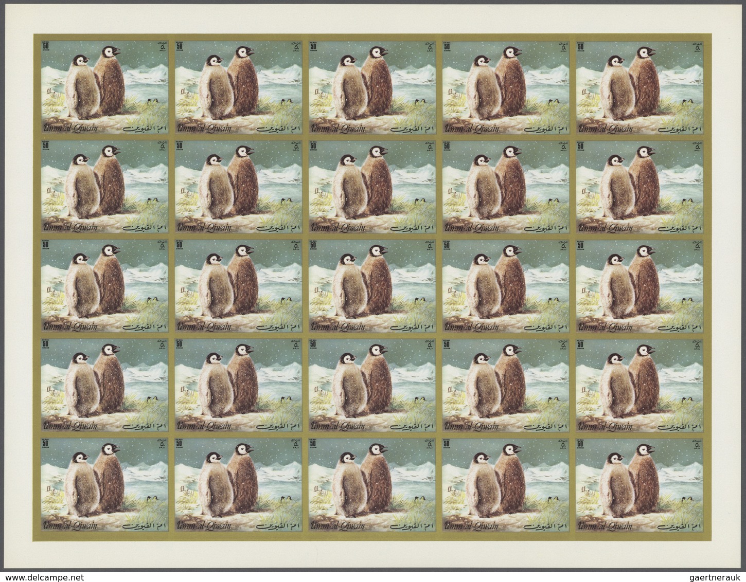 10050 Umm Al Qaiwain: 1971, Penguins (Antarctic), 5dh. To 4r., Complete Set Of Six Values Perf./imperf., S - Umm Al-Qiwain