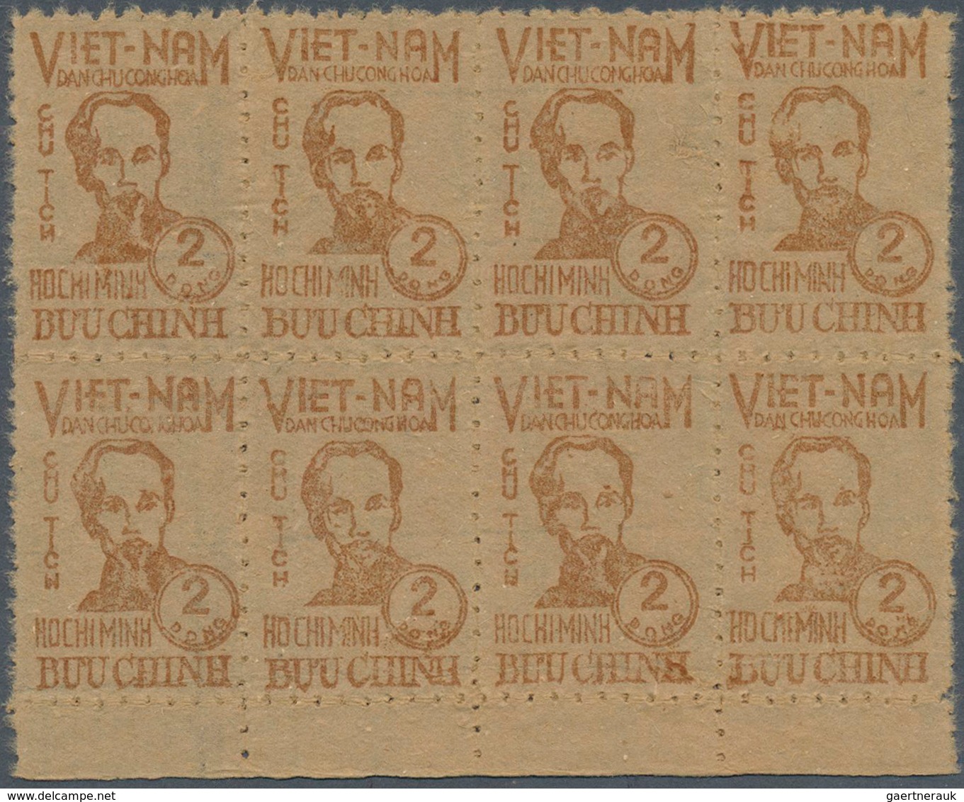 10056 Vietnam-Nord (1945-1975): 1948/1956. Ho-Chi-Minh. Lot Of 3 Blocks Of 8. Without Gum As Issued. - Viêt-Nam