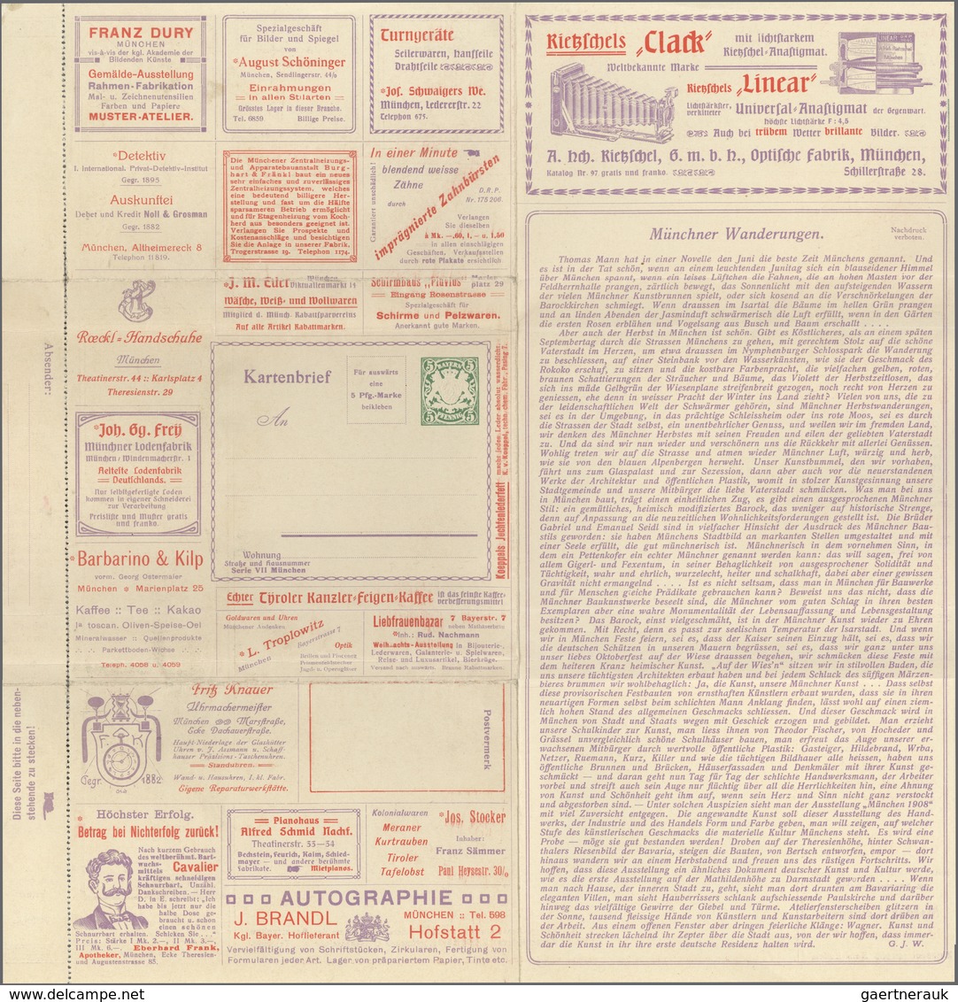 10135 Thematik: Anzeigenganzsachen / Advertising Postal Stationery: 1905, Bavaria. Advertising Letter Card - Non Classés