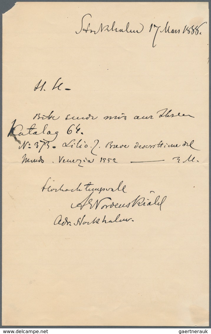 10144 Thematik: Arktis / Arctic: 1888, ADOLF ERIK NORDENSKJÖLD, Handwritten Letter (Stockholm, 17 Mars 188 - Autres & Non Classés