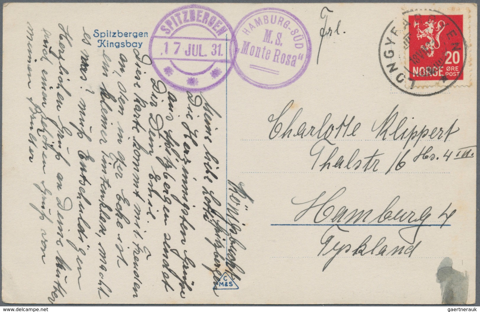 10156 Thematik: Arktis / Arctic: 1931, Picture Card "Kingsbay" Franked With 20 Öre And Cancelled LONGYEARB - Sonstige & Ohne Zuordnung