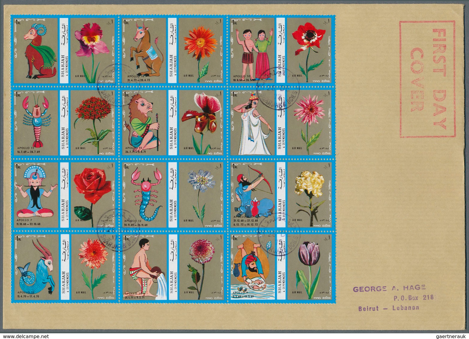 10166 Thematik: Astrologie / Astrology: 1972, Sharjah, Zodiac Signs/Flowers/Space, Perf./imperf., Two Se-t - Astrologie