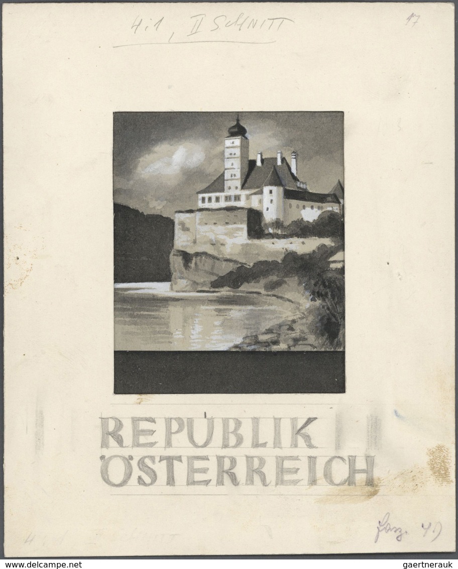 10177 Thematik: Bauwerke / Buildings, Edifice: 1949/1952, Austria. Lot Of 4 Artist's Drawings Showing "Lan - Sonstige & Ohne Zuordnung