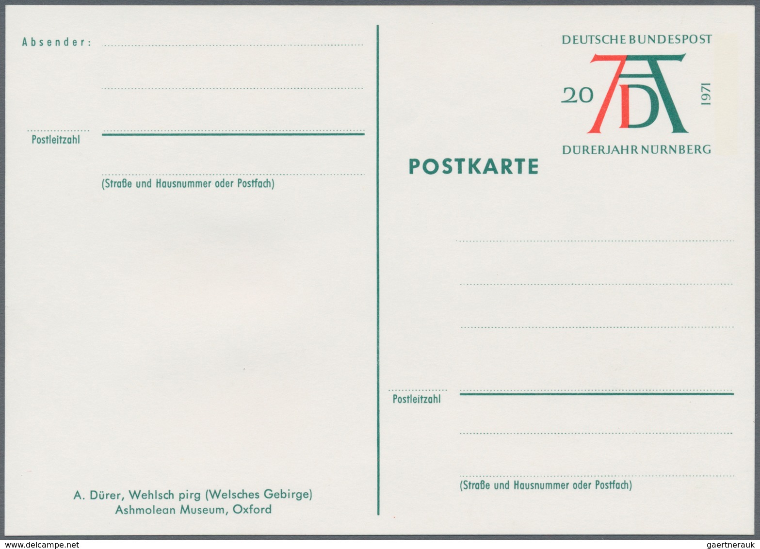 10185A Thematik: Druck-Dürer / Printing-Dürer: 1971, FRG. Special Postcard To The DÜRER Year. Front Side Pi - Sonstige & Ohne Zuordnung