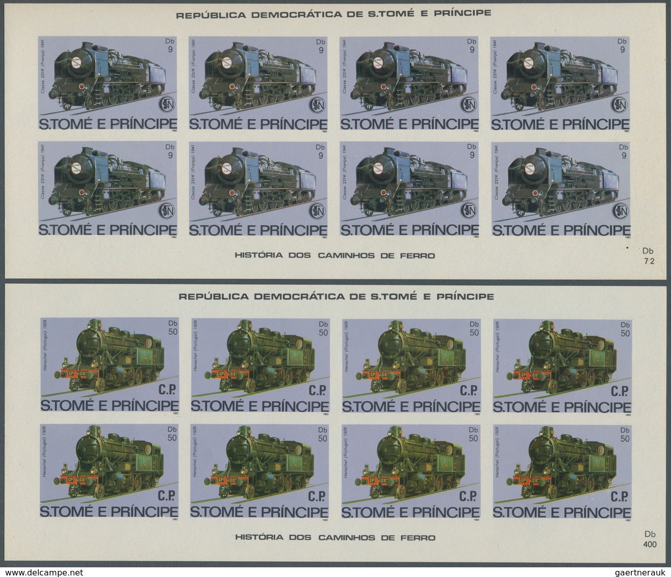 10198 Thematik: Eisenbahn / Railway: 1982, SAO TOME E PRINCIPE: Locomotives 9db. French Locomotive 231 K A - Trains